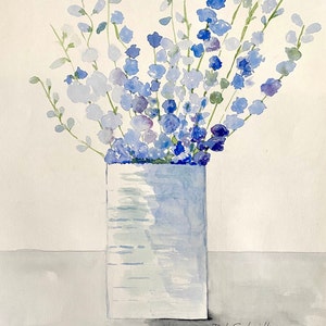 Shades of Blue, Floral Art, Flower Art, Watercolor Painting Print, Wall Art, Flowers, Nature Art, original artwork, wall decor, home decor