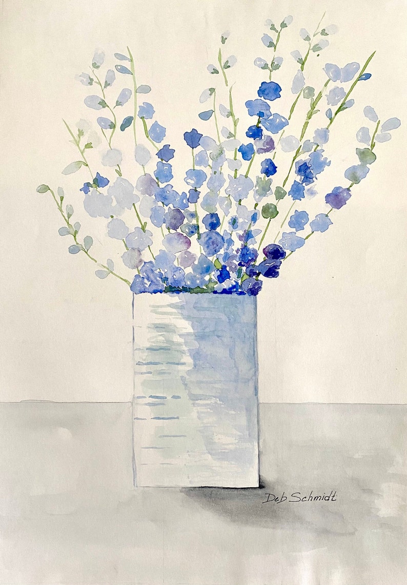 Shades of Blue, Floral Art, Flower Art, Watercolor Painting Print, Wall
