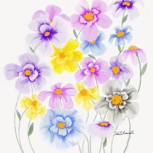 Spring Flowers, original design, original artwork, flowers, floral, colorful, wall art, wall decor, nursery, teen room, vertical, unframed