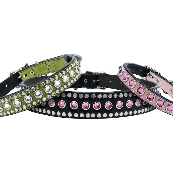 Leather Dog Collar, Personalized Dog Collar, Crystal Dog Collar, Woof Wear All Crystal Collar