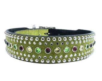 Leather Dog Collar, Personalized Dog Collar, Studded Dog Collar, Crystal Dog Collar, Bling Dog Collar, Woof Wear Mini Diva Collar