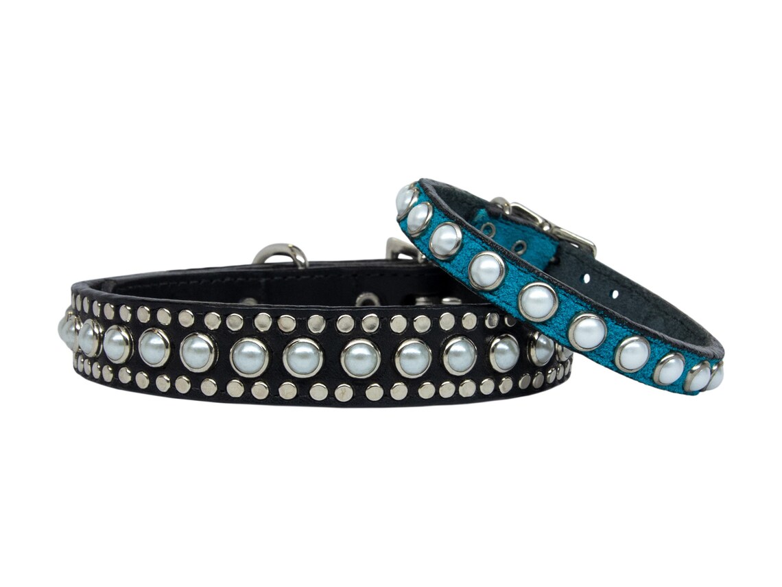 Leather Dog Collar Personalized Dog Collar Pearl Dog Collar Etsy