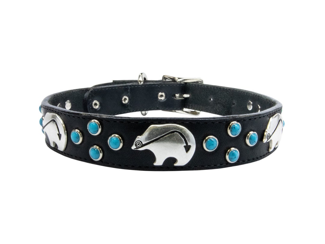 Leather Dog Collar, Personalized Dog Collar, Turquoise Cabachon Collar