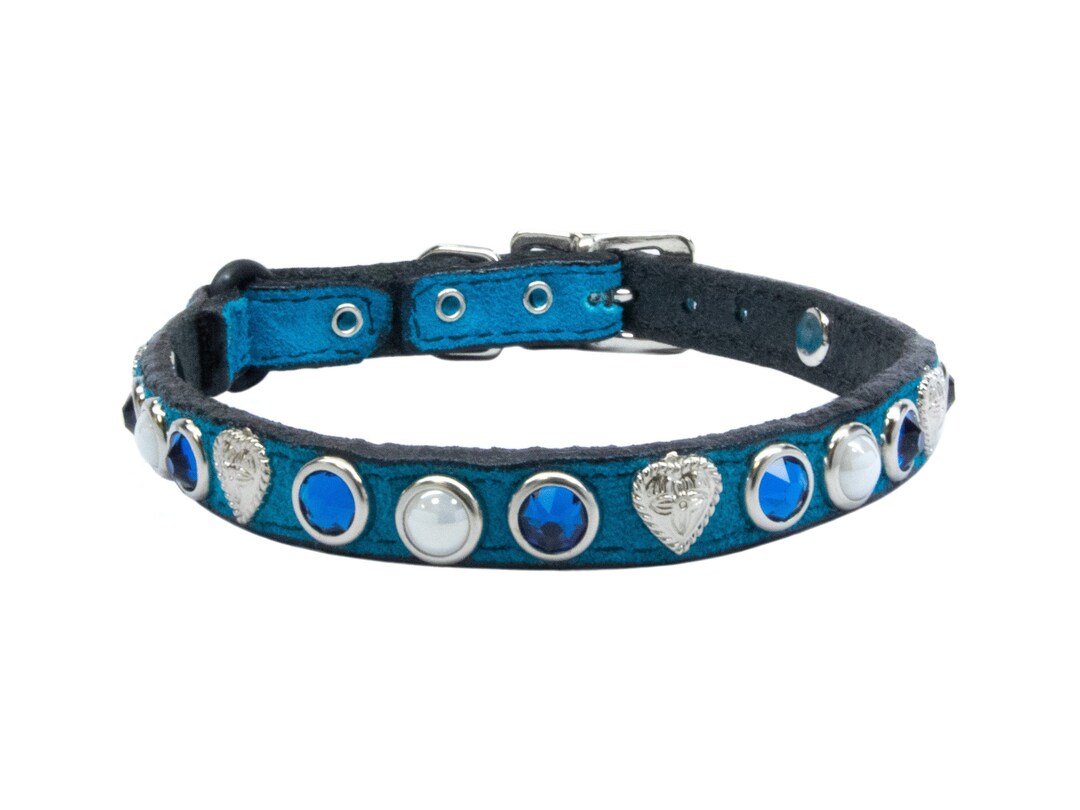 Leather Cat Collar, Personalized Cat Collar, Pearl Cat Collar, Crystal