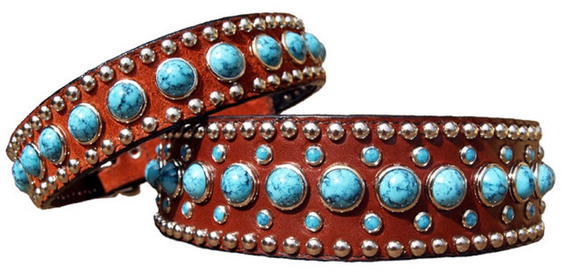 Turquoise Dog Collar Crystal Dog Collar Woof Wear Jumbo Turquoise Leather Dog Collar Studded Dog Collar Personalized Dog Collar