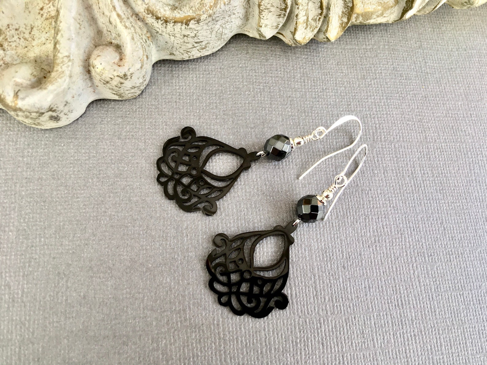 Elegant Black and Silver Earrings With Choice of Earwires - Etsy Canada