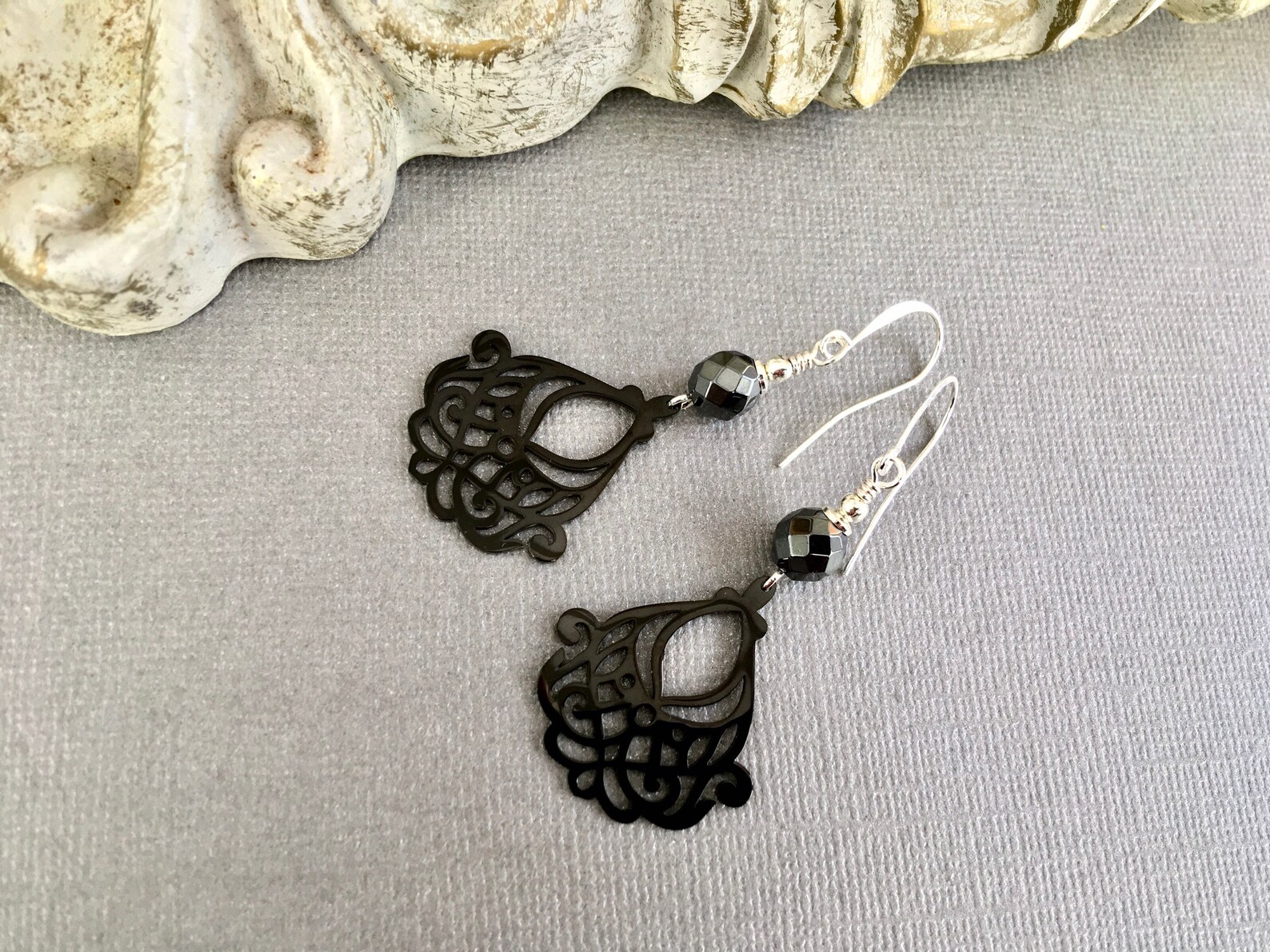 Elegant Black and Silver Earrings With Choice of Earwires Etsy Canada