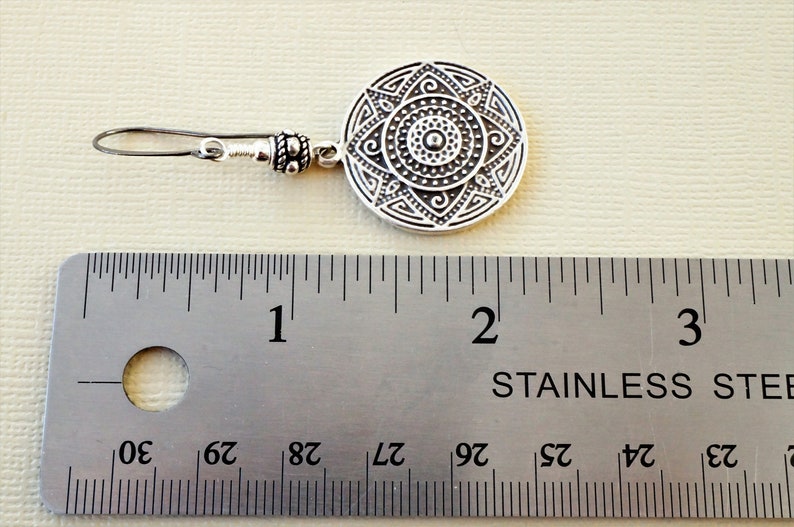 round silver shield earrings ethnic style earrings Tribal style silver earrings with choice of ear wires embossed coin charm earrings