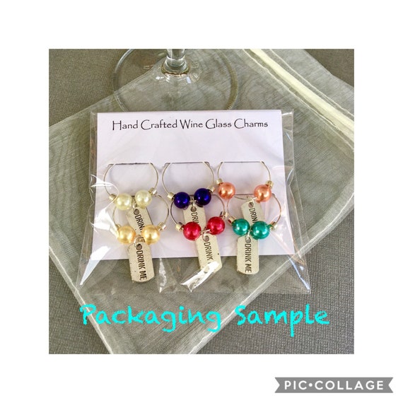 60 Multi Colour Pearl/Butterfly Wine Glass Charms Parties. Favours Wedding 