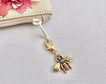 Antique gold bee zipper charm, gold finish bee zip pull charm, beekeepers gift, small clip on accessory, nature lovers charm