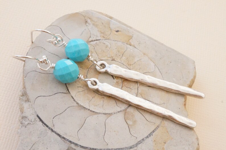 Turquoise Magnesite Earrings With Matte Silver Spike Charms Etsy UK
