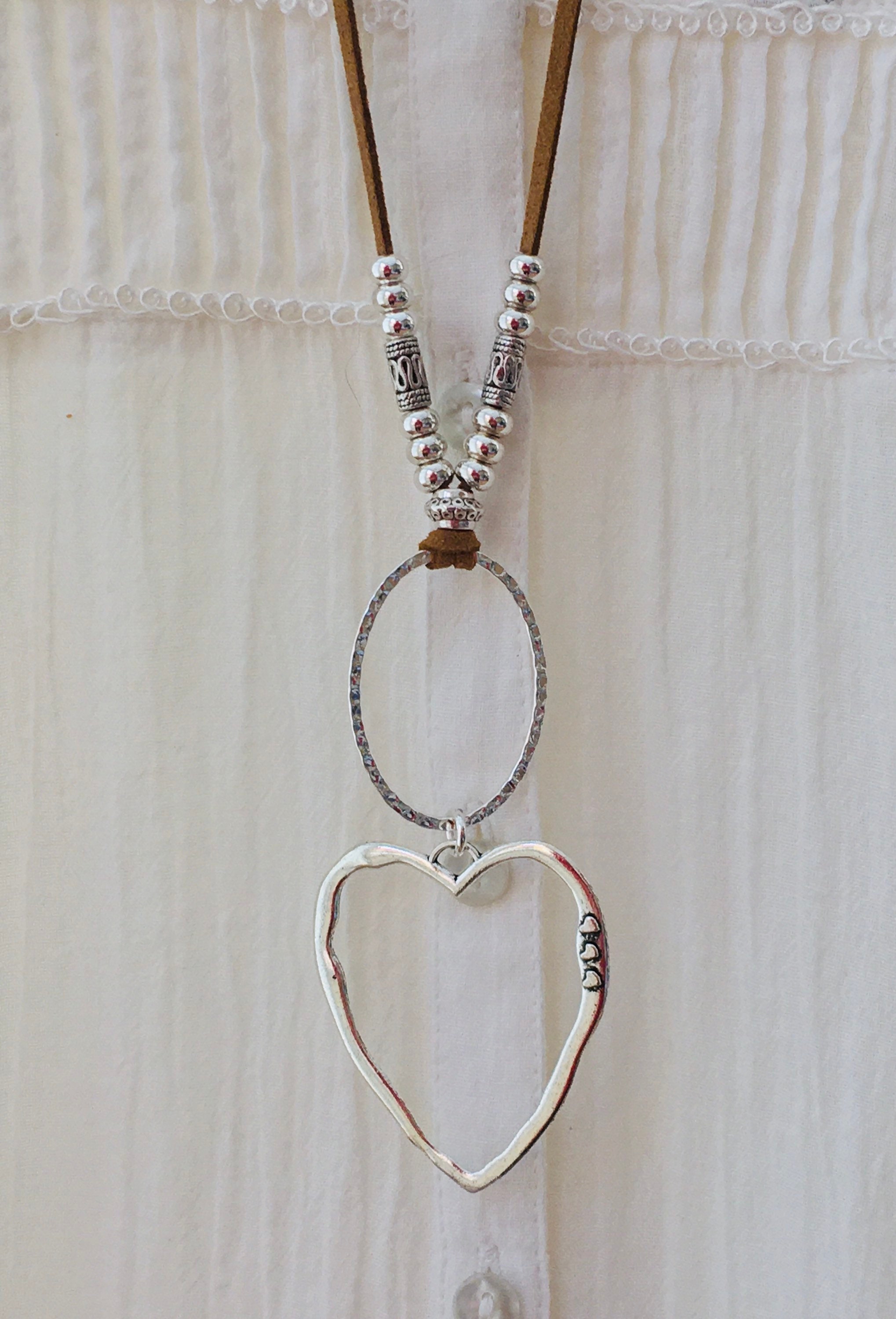 Adjustable length faux suede necklace with silver heart Etsy