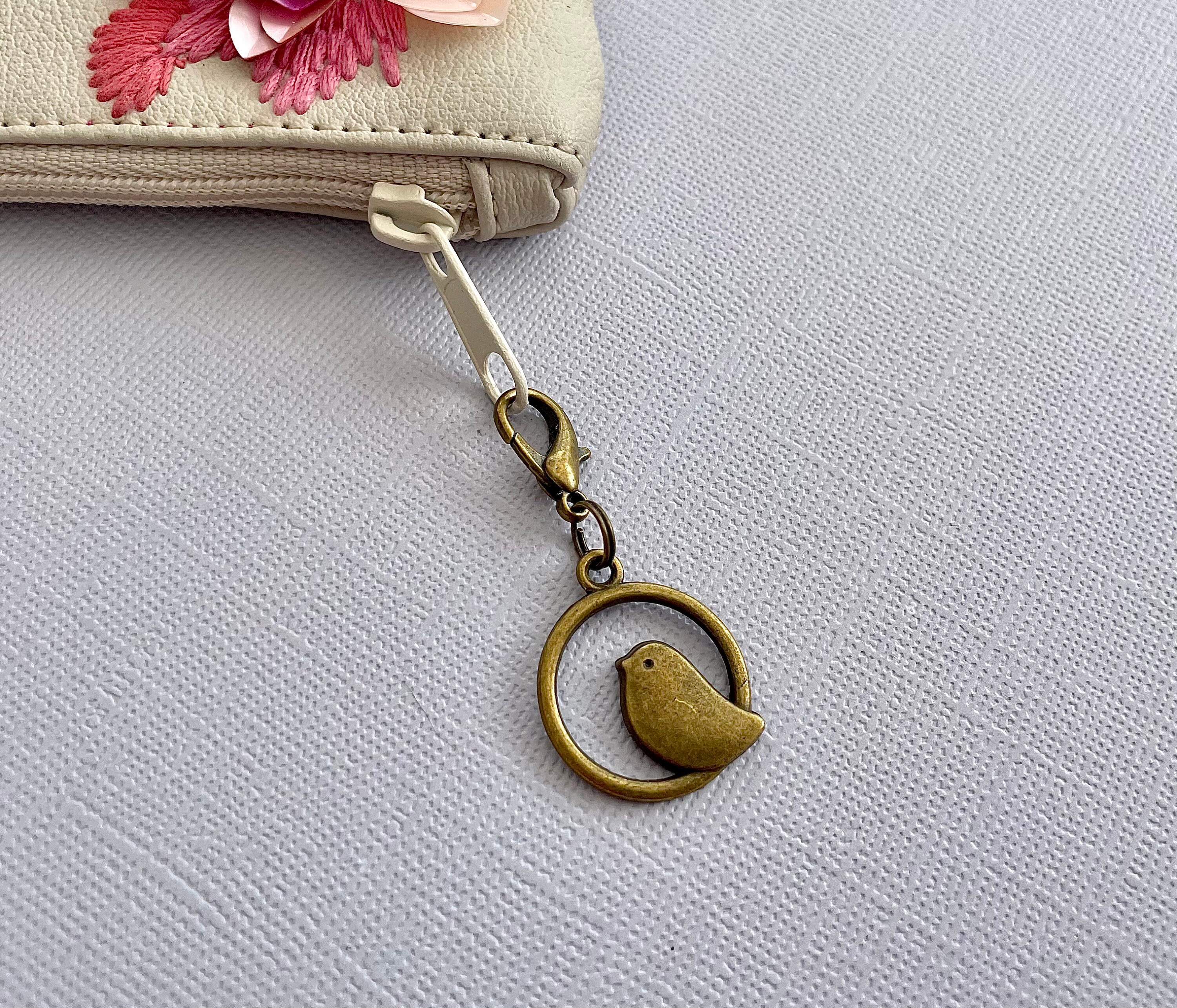 Bird Zipper Pull Charm - Decorative Zipper Sewing Supply Accessory for Zipper Purse Bag (Ancient Bronze Birdcage, 2x2.4cm)