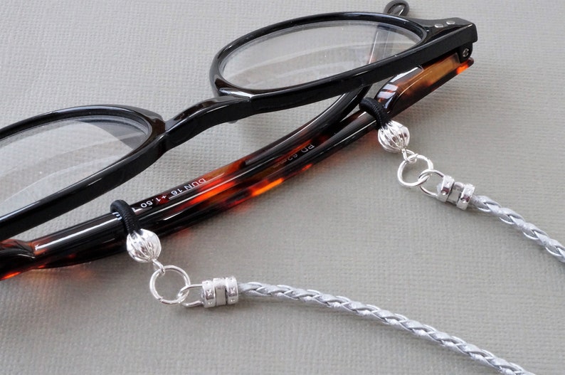 spectacle holder Silver braided faux leather cord glasses chain silver PU artificial leather vegan sunglasses cord glasses accessory