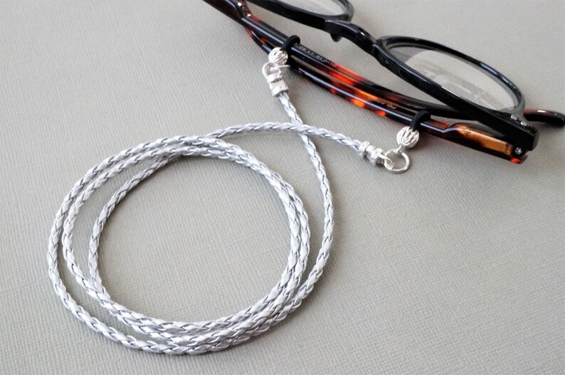 spectacle holder Silver braided faux leather cord glasses chain silver PU artificial leather vegan sunglasses cord glasses accessory