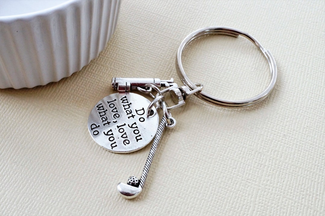 Golfers Keyring With Golf Bag Golf Club and Inspirational Word Charms