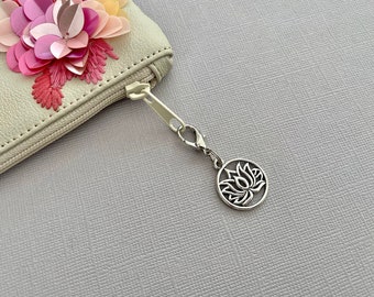 Lotus flower zipper charm, tibetan silver lotus flower zip pull  charm, yoga charm, spiritual charm, small decorative bag accessory