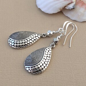 Ethnic style silver finish earrings with choice of ear wires, tribal design earrings, boho style earrings, teardrop earrings