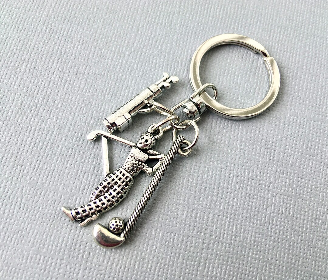 Golf Keyring With a Golfer, Golf Club and Golf Bag Charms, Golfers Gift