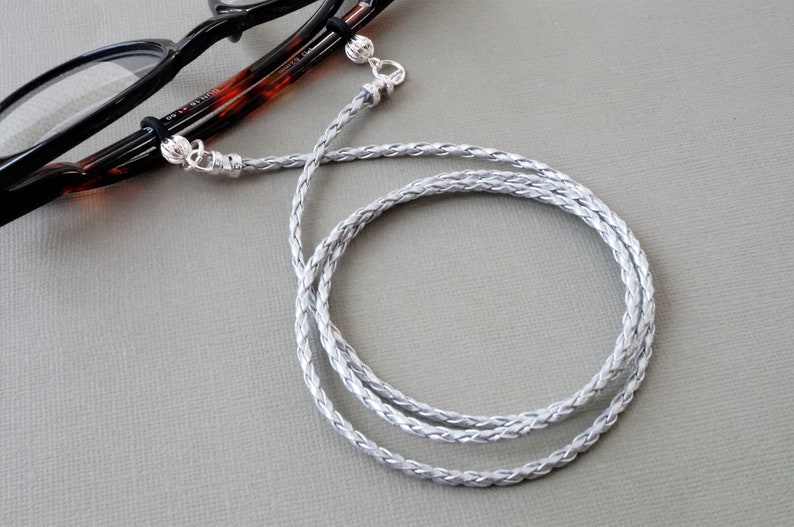 spectacle holder Silver braided faux leather cord glasses chain silver PU artificial leather vegan sunglasses cord glasses accessory