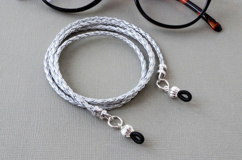 spectacle holder Silver braided faux leather cord glasses chain silver PU artificial leather vegan sunglasses cord glasses accessory