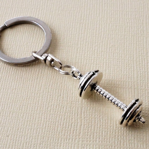 Barbell dumbell weightlifting keyring, personal trainer gift, fitness charm, keep fit keyring, fitness coach gift, bodybuilding keyring