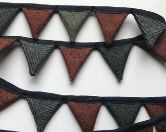 Tiny Tiny Woolly - Red Turquise Green Blue Herringbone Pattern Bunting