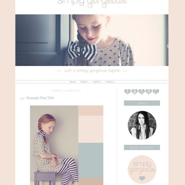 Blog Template for Blogger "Simply Gorgeous" Photo Blog Layout / Photography Blogger / Instant Download / Chic Blog Design