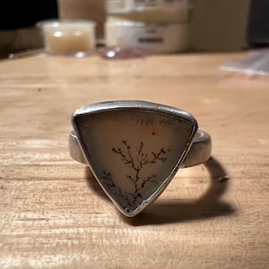 Handmade silver dendritic agate ring size 6.5