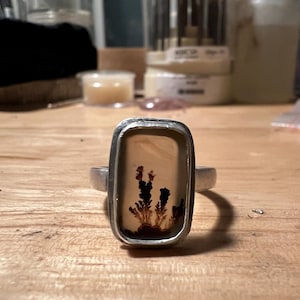 Handmade silver dendritic agate ring size 7