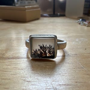 Handmade silver dendritic agate ring size 8