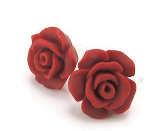Rose Stud Earrings, Hypoallergenic Post Options (13mm)