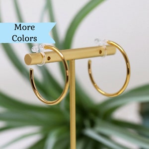 30mm Invisible Clip On Hoop Earrings for Non-Piercecd Ears, or Plastic Post for Metal Sensitive ears, Gold-Tone or Silver-Tone