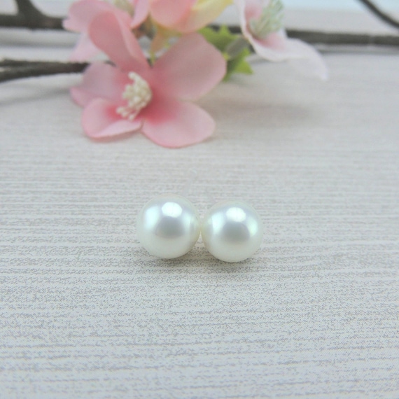 White 10mm Simulated Shell Pearl Earrings on Metal-Free Plastic Posts