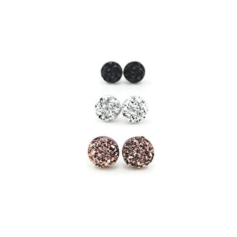 Two Tone Silver on Gold Hypoallergenic Posts Resin Druzy Stud Earrings