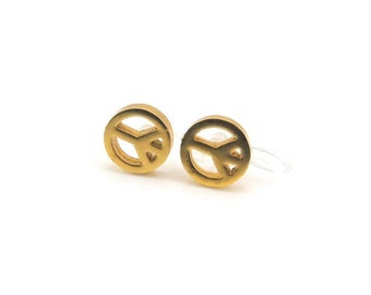 Peace Sign Invisible Clip-On Earrings, or Plastic Posts