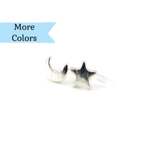 Clip On Tiny Mismatched Moon and Star Earrings, Invisible Clip On Earrings for Non-Pierced Ears, 6mm Ear Clips, Looks Like Pierced