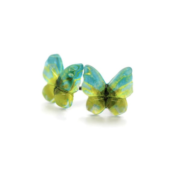 Resin Butterfly Studs, Hypoallergenic Plastic Post Earrings, Screw-Back