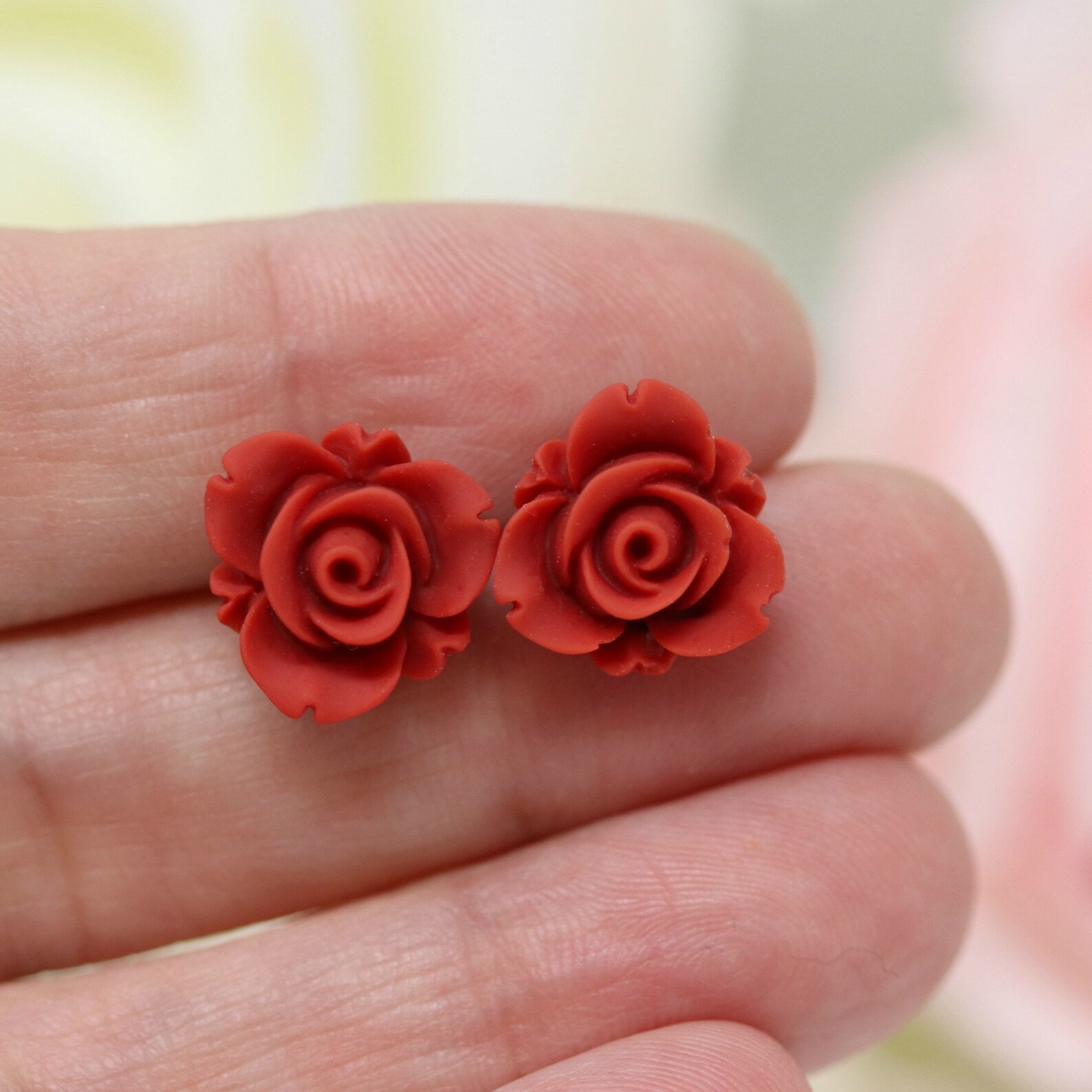 Metal Free 13mm Rose Bud Earrings on Plastic Posts Etsy