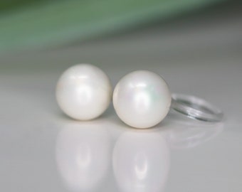 Invisible Clip On 6mm, 8mm or 10mm Simulated Shell Pearl Clip On Earrings Non Pierced Ears Round Simulated Pearls, Metal Free