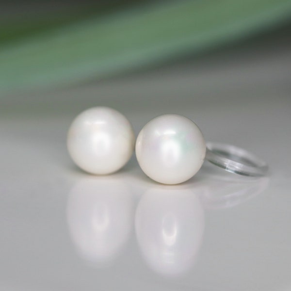 Invisible Clip On 6mm, 8mm or 10mm Simulated Shell Pearl Clip On Earrings Non Pierced Ears Round Simulated Pearls, Metal Free