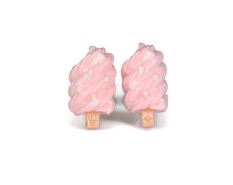Pink Strawberry Popsicle Earrings Metal Free Plastic Post or Titanium for Metal Sensitive Ears or Invisible Clip On Style for Non-Pierced