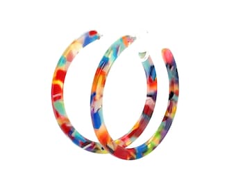 Acrylic Hoop Earrings, Invisible Clip On for Non-Pierced Ears, 50mm
