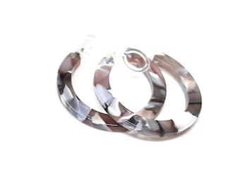 Acrylic Hoop Earrings, Invisible Clip On for Non-Pierced Ears, Grey 28mm