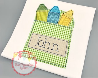 Boys Back to School Box of Crayons Shirt Personalized Monogrammed and Appliqued Shirt