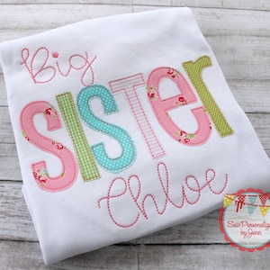 Girls Big Sister Shirt Appliqued Sibling Monogrammed Personalized Shirt