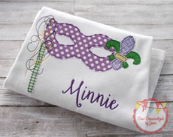 Girls Mardi Gras Mask Appliqued Personalized Monogrammed Shirt