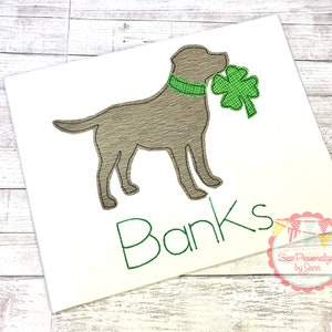 Boys St. Patrick&#39;s Shamrock Clover Dog Puppy Personalized Monogrammed Shirt