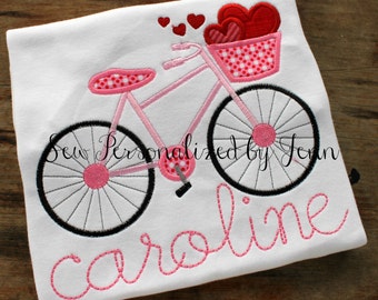 Girls Valentine Bicycle Bike Personalized Applique Monogram Shirt