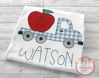 Boys Back to School Shirt Apple Truck  Personalized Monogrammed and Appliqued Shirt